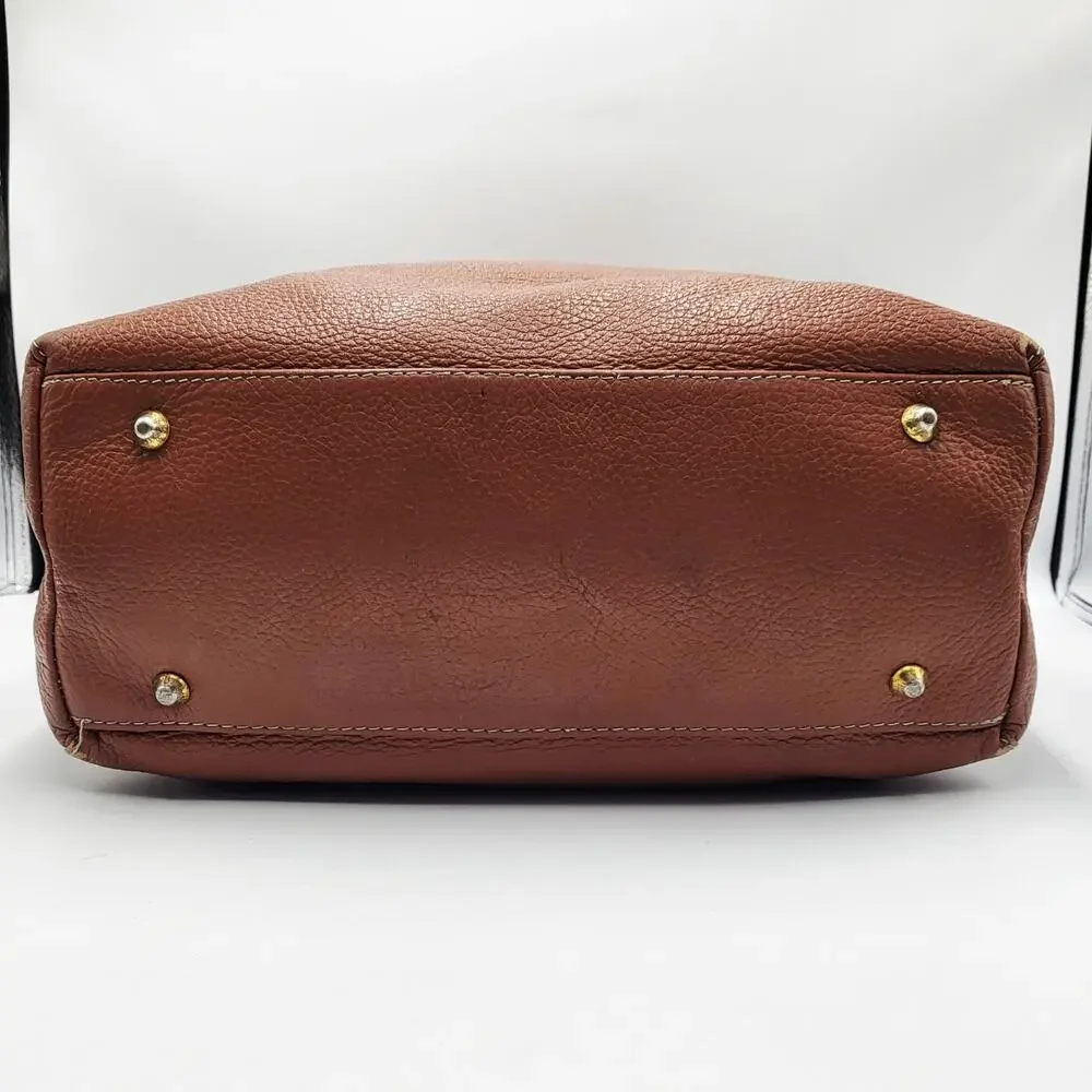 Peruzzi Brown Pebbled Leather Hobo Shoulder Bag Slouchy Gold-tone 